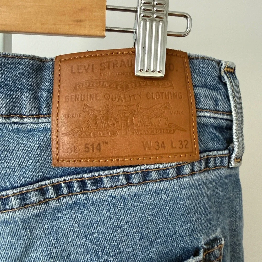 Levi's 514 Straight Fit Jeans Mens W34 L32 Blue Denim Cotton Blend